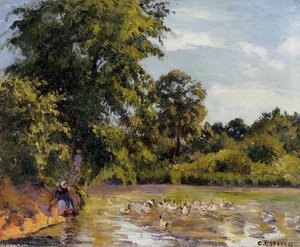 Old Woman With Ducks At Montfoucault — Camille Pissarro, Impressionism