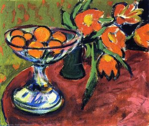 Still Life With Oranges And Tulips — Ernst Ludwig Kirchner, German Expressionism