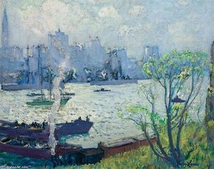 Us Battleships Leaving New York — Richard Hayley Lever