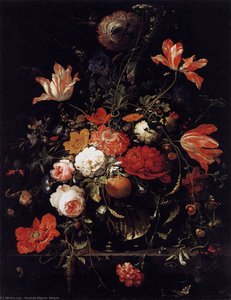A Glass Of Flowers And An Orange Twig — Abraham Mignon (minjon), Baroque