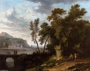 Landscape With Ruin And Bridge — Jan Van Huysum, Baroque