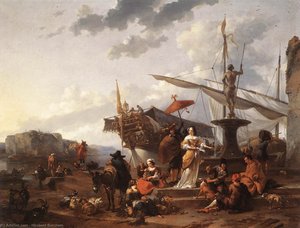 A Southern Harbour Scene — Nicolaes Pietersz Berchem, Dutch Golden Age