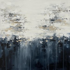 Ephemeral Heavens Over A Somber Descent In Monochromatic Impasto Layers — Christian Noiret, Contemporary Abstract
