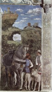 Horse And Groom With Hunting Dogs, From The Camera Degli Sposi Or Camera Picta (detail) — Andrea Mantegna, Early Renaissance