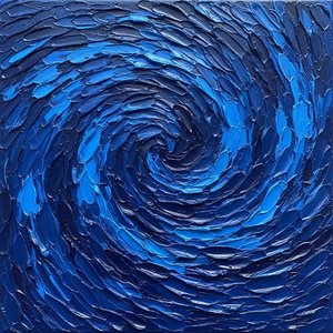 Cerulean Vortex: A Singular Study In Midnight Impasto And Rhythmic Motion — David Moreau, Plaster & Texture Art