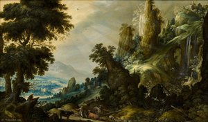 Mountain Landscape With Waterfall — Kerstiaen De Keuninck