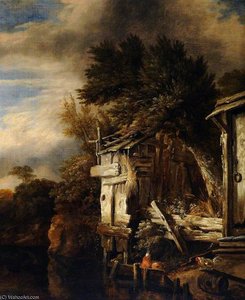 A Wooded River Landscape With Poultry — Cornelius Decker