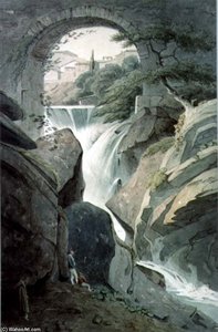 The Falls Of Tivoli With Three Figures In — John Warwick Smith