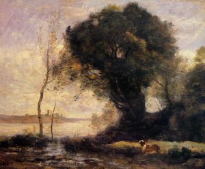 Pond With Dog — Jean-baptiste-camille Corot, Luminism