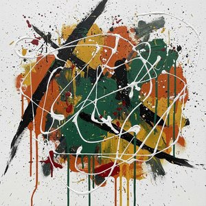 Tension In Ochre: A Singular Symphony Of Gestural Chaos And Sculptural White Loops — Laurent Lefèvre, Abstract Expressionism