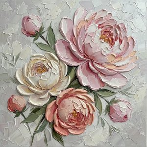 Ephemeral Bloom In Sculptural Impasto: A Meditative Study Of Dusty Rose And Sage — David Moreau, Plaster & Texture Art