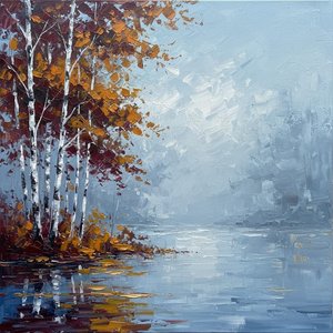 Ethereal Solitude: A Singular Vision Of Ochre Birch And Misty Morning Silence — Christian Noiret, Contemporary Abstract