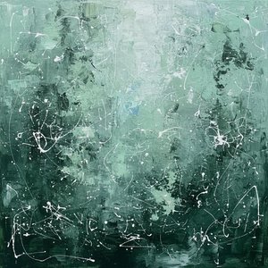 Ätherische Schatten In Tiefem Waldgrün Mit Fragmentierten Weißen Lichtspritzern — David Moreau, Gips- & Texturkunst