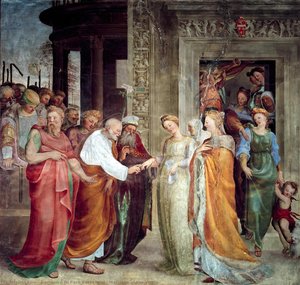Frescoes in the Oratory of St. Benedict in Siena (Italy), Scene: Marriage of Mary with Joseph