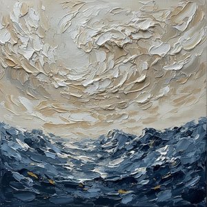 Ethereal Swirls Of Slate And Gold In A Monumental Impasto Landscape — David Moreau, Plaster & Texture Art
