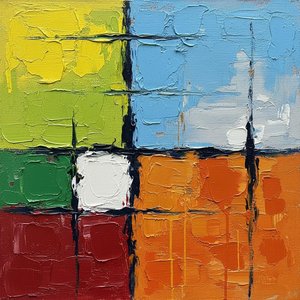 Fragmented Chromatic Quadrants: A Monumental Study In Tactile Chaos And Vibrant Tension — Christian Noiret, Contemporary Abstract