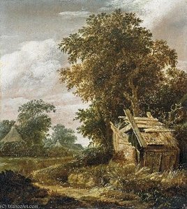 Landschaft Mit Hütte Und Bauernhäusern — Cornelius Decker