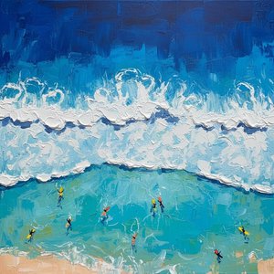Marées Indigo Turbulentes : Une Étude Monumentale De Crêtes Blanches Spontanées Et De Turquoise Profond — Christian Noiret, Abstraction Contemporaine