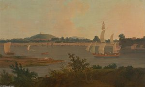 Pinnace Sailing Down The Ganges Past Monghyr Fort — Thomas Daniell