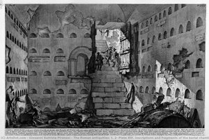 The Roman Antiquities, T. 2, Plate Xvi. Inscriptions And Fragments Of The Burial Chambers Of The Family Arrunzia (figures Carved From Barbault) — Giovanni Battista Piranesi, Topographical