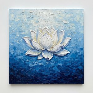 Celestial Bloom In Midnight Azure: A Singular Vision Of Serene Impasto Radiance — David Moreau, Plaster & Texture Art