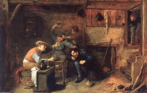 Peasants Fighting — Adriaen Brouwer, Baroque Genre Painting