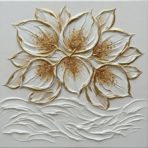 Gilded Radiance: A Monumental Sculptural Study In White And Liquid Gold — David Moreau, Contemporary Abstraction