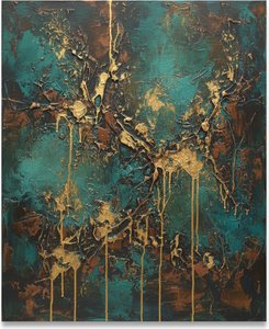 Gilded Veins Of Antiquity: A Monumental Study In Teal And Oxidized Gold — David Moreau, Plaster & Texture Art