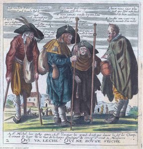 Satiric engraving of St. pilgrims from Jacques Lagniet from the Recueil des plus illustres proverbes of (1657)
