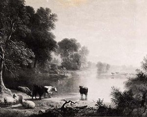 River Landscape With Cows And Sheep, (painting) — Asher Brown Durand