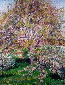 Wallnut And Apple Trees In Boom At Eragny. — Camille Pissarro, Impressionist Landscape
