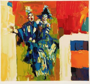 Fragmented Souls In Motion: A Primal Dance Of Crimson And Cerulean Impasto — Caroline Pelletier, Aggressive Confrontational Pop