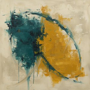 Convergence Of Ochre And Teal: A Monolithic Dialogue Across Time's Arc — Christian Noiret, Contemporary Abstract Painting