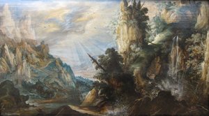 A Mountainous Landscape with a Waterfall