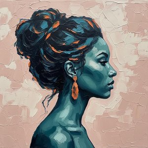 Sculpted Shadows In Teal And Amber: A Monumental Study Of Melancholic Grace — Christian Noiret, Contemporary Abstract Painting
