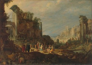Travellers Among Roman Ruins With Rebecca And Eliezer At The Well, Willem Van Nieulandt (ii) (attributed To), C. 1602 - C. 1605 — Willem Van Nieulandt, Baroque