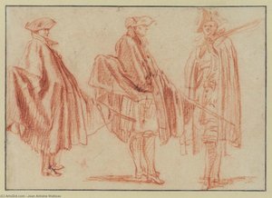 Three Studies Of A Soldier — Jean-antoine Watteau, Rococo Style Rococo Style