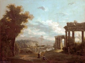Classical Landscape With Ruins And Two Figures — Andrea Locatelli, Romantic Landscape