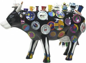 Colorful Painted Cow Sculpture - Resin Art Piece, Pop Art Resin Casting With A Painted Finish. Dec