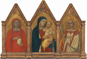 Madonna And Child With The Blessing Christ, And Saints Mary Magdalene And Catherine Of Alexandria With Angels [entire Triptych] — Pietro Lorenzetti