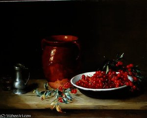 Still life of cherries in a bowl