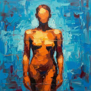 Ethereal Ochre Form Amidst The Turbulent Azure Of A Singular Expressionist Vision — Christian Noiret, Contemporary Abstract Painting