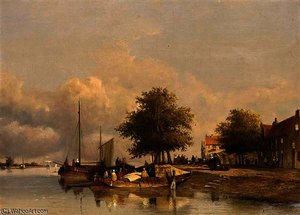 Townsfolk On A Quay In Wijk Bij Duurstede — Jan Weissenbruch