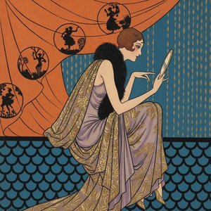 Lavender Profile Amidst Teal Scallops And Burnt Orange Drapery — Valentin Laurent De Courcey, Art Deco