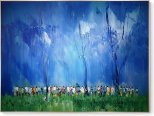 Ethereal Blue Horizon: A Meditative Symphony Of Silhouettes And Luminous Twilight Skies — Christian Noiret, Contemporary Abstract