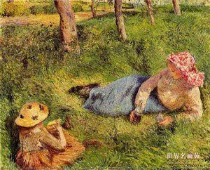 The Snack, Child And Young Peasant At Rest (also Known As Afternoon Break, Child And Young Peasant Woman Resting) — Camille Pissarro, Impressionism