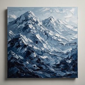 Monolithic Blue Shadows: A Sculptural Study Of Rugged Alpine Peaks And Midnight Tides — David Moreau, Plaster & Texture Art