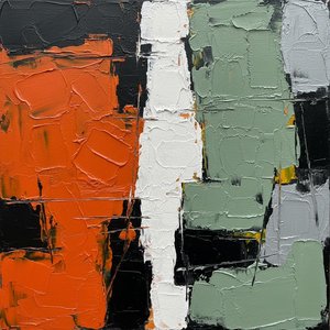 Fragmented Monolith: A Sculptural Study Of Radiant Orange And Ethereal Sage Tensions — Christian Noiret, Contemporary Abstract