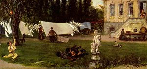 German Gouachenserie »das Kinderalbum«, Szene Trockenplatz — Adolph Von Menzel, Contemporary Realism