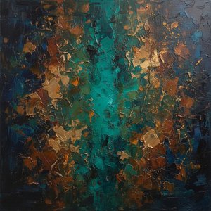 Radiant Core Of Prussian Shadows And Fragmented Ochre Light